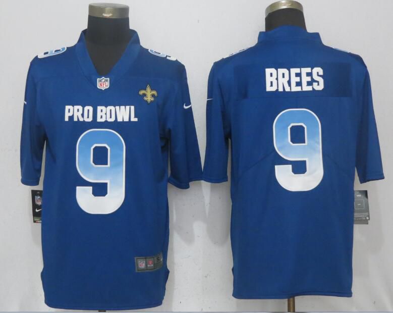 Men New Orleans Saints #9 Brees Blue New Nike Royal 2018 Pro Bowl Limited NFL Jerseys